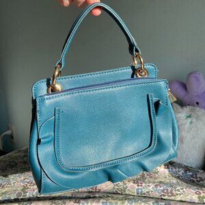 Super Cute Teal Mini Hand Bag with Golden Details